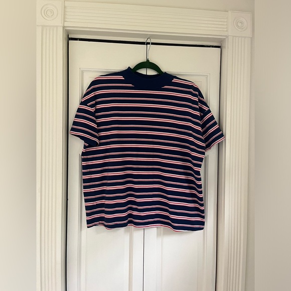 Zara striped mock neck tee women’s size medium 100% cotton red white & blue - Picture 3 of 11